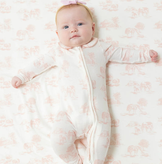 Farm Toile - Pink - Peter Pan 2 Way Zipper Footie