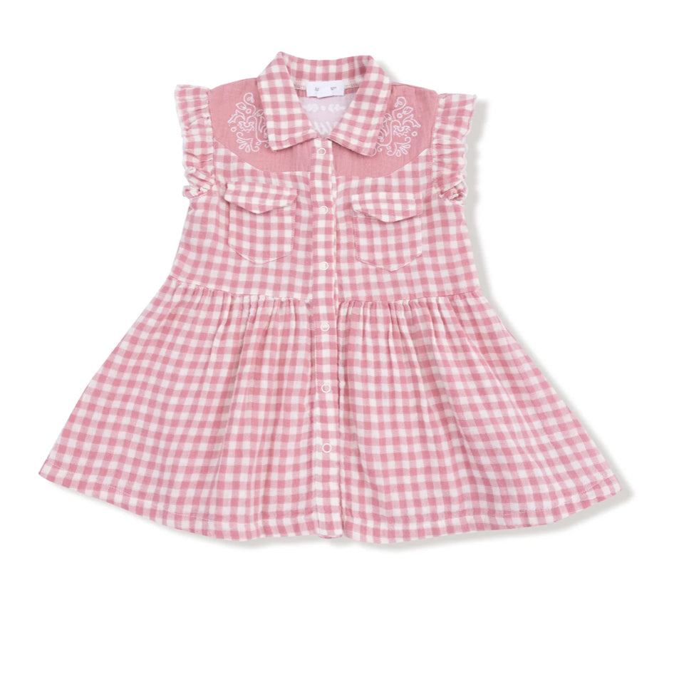 Rose Pink Plaid - Western Pearl Snap Dress