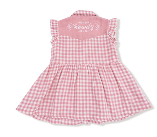 Rose Pink Plaid - Western Pearl Snap Dress