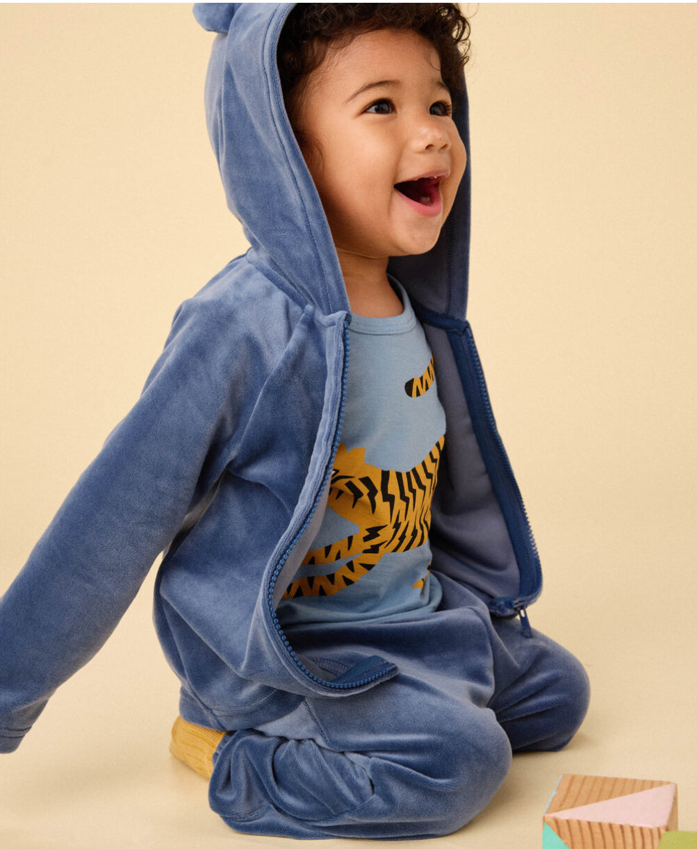 Bear Ears Velour Hoodie - Naval Blue