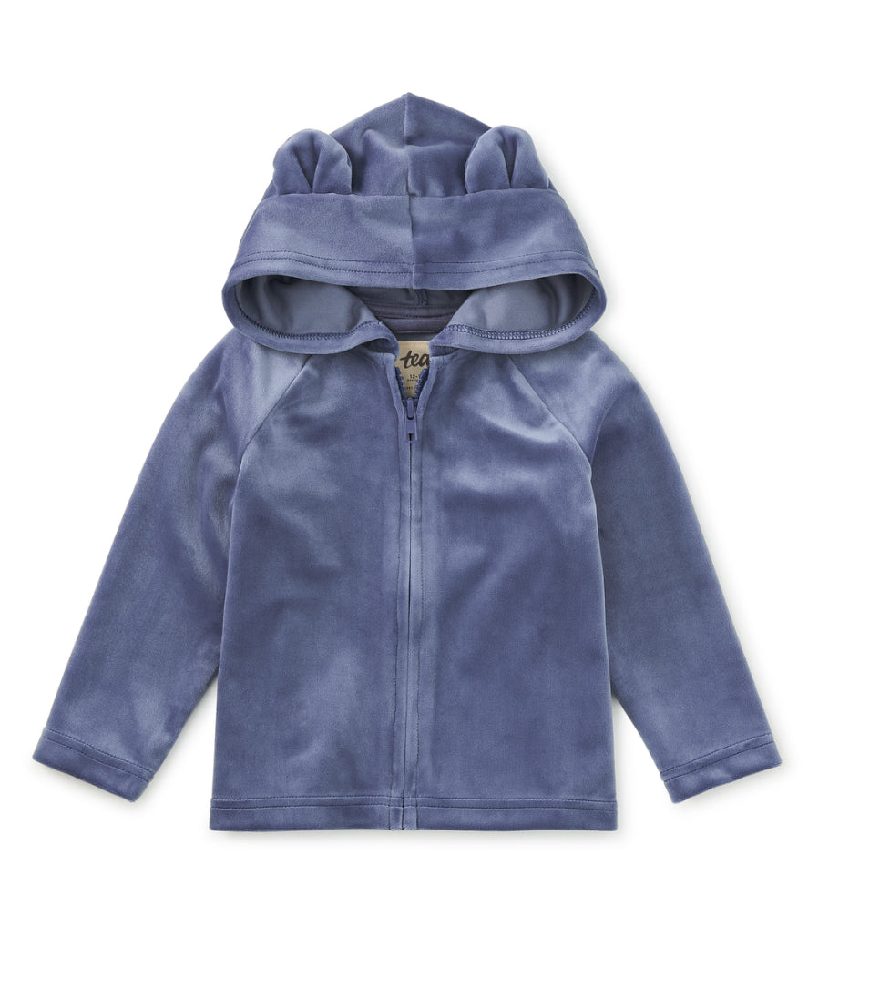 Bear Ears Velour Hoodie - Naval Blue