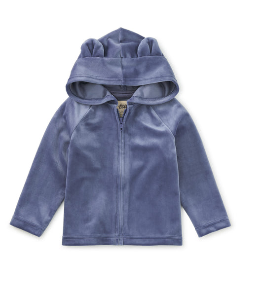 Bear Ears Velour Hoodie - Naval Blue