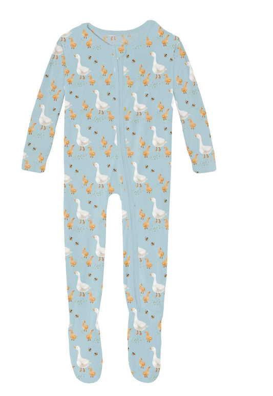 Footie with 2 Way Zipper - Spring Sky Feeding Ducks