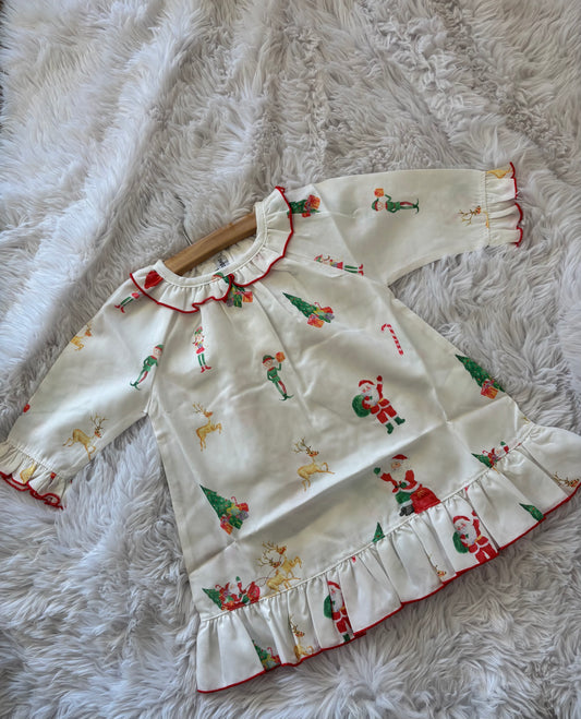 Santa Sleigh Print Gown