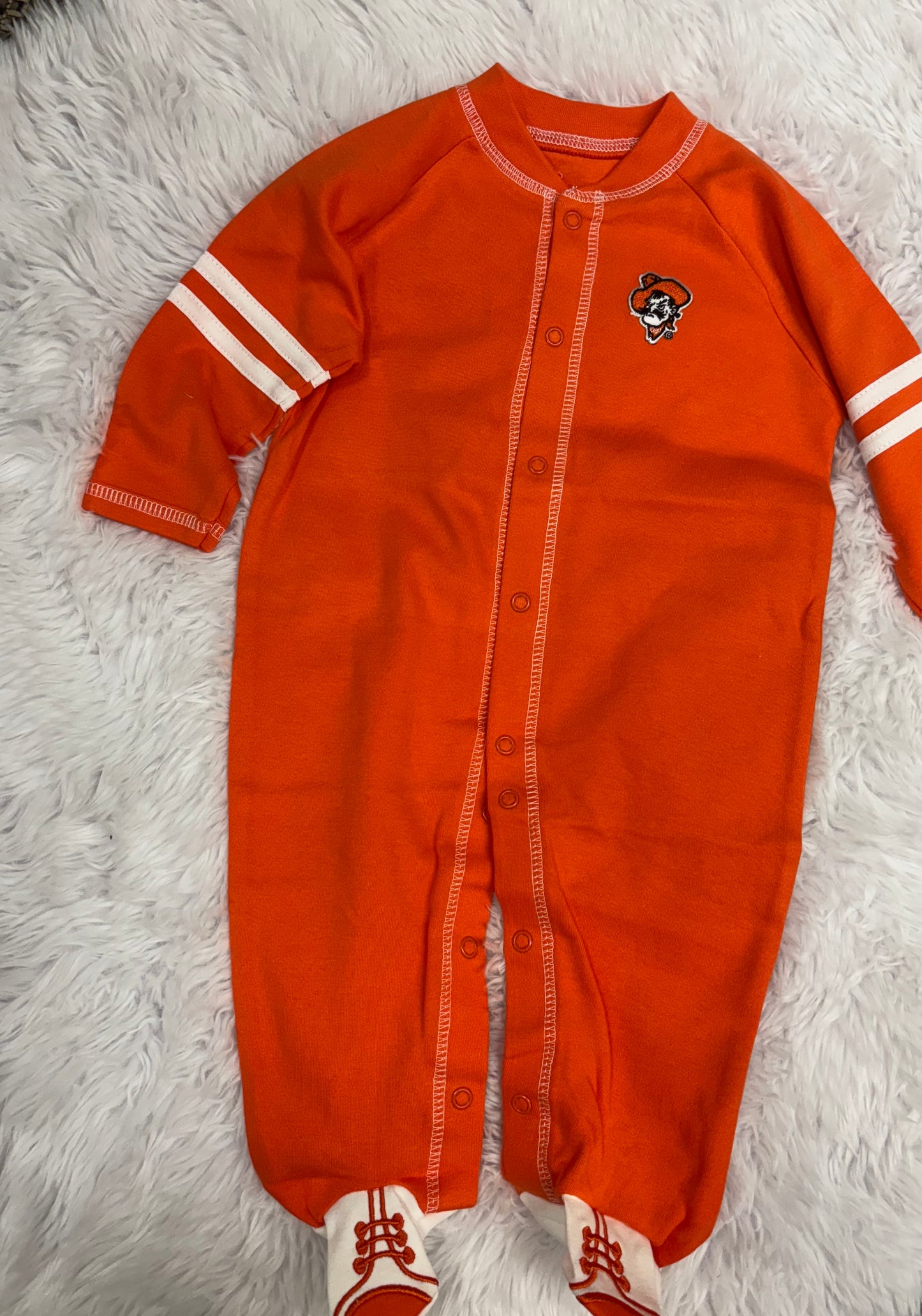 Sports Shoe Footed Romper - Orange/White