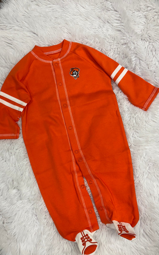 Sports Shoe Footed Romper - Orange/White