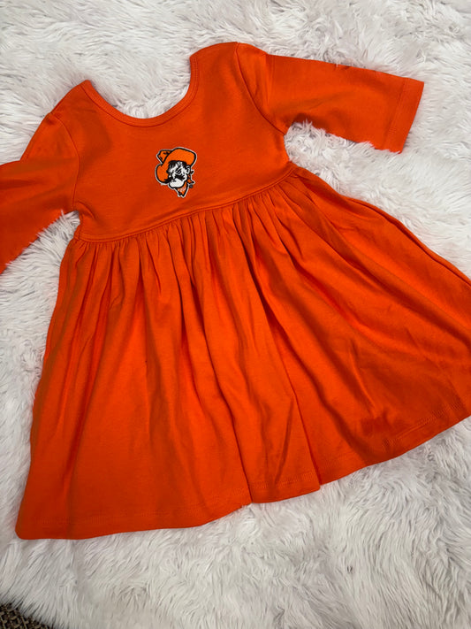 L/S Spin Dress - Orange with Pistol Pete