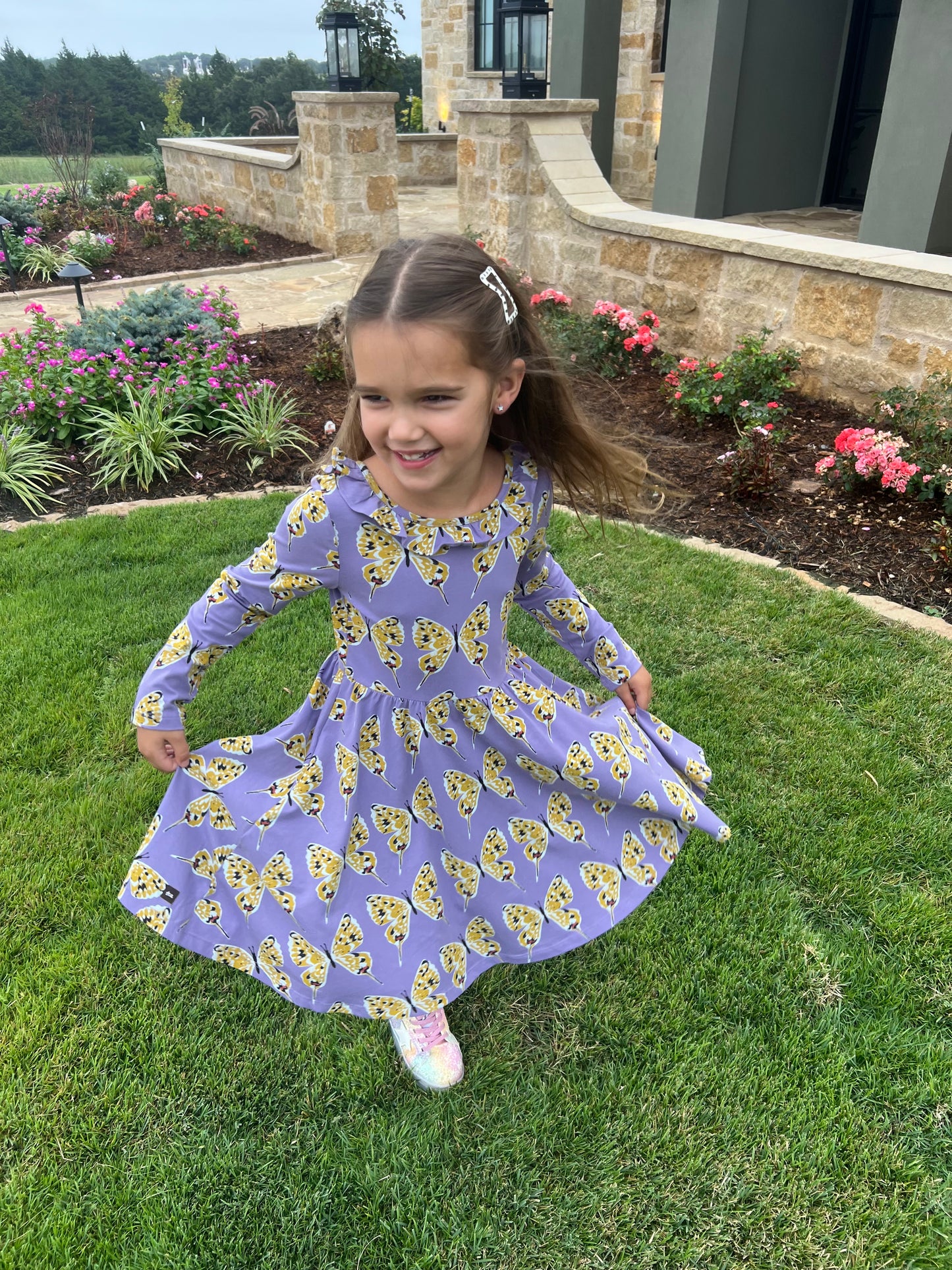 Ruffle Collar Dress - Dragon Swallowtail Butterflies