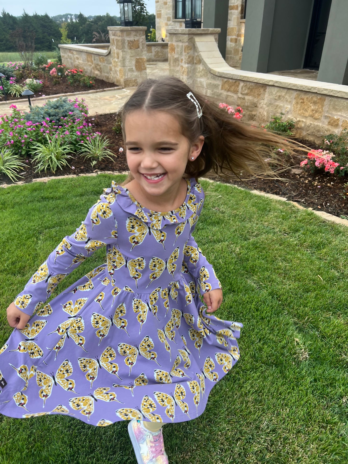 Ruffle Collar Dress - Dragon Swallowtail Butterflies