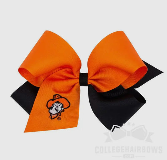 Two Tone Hair Bow w/ Oklahoma State - King Size