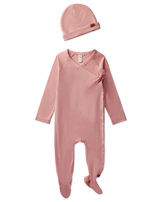 Solid Crossover 2 Piece Footie Set-Rose