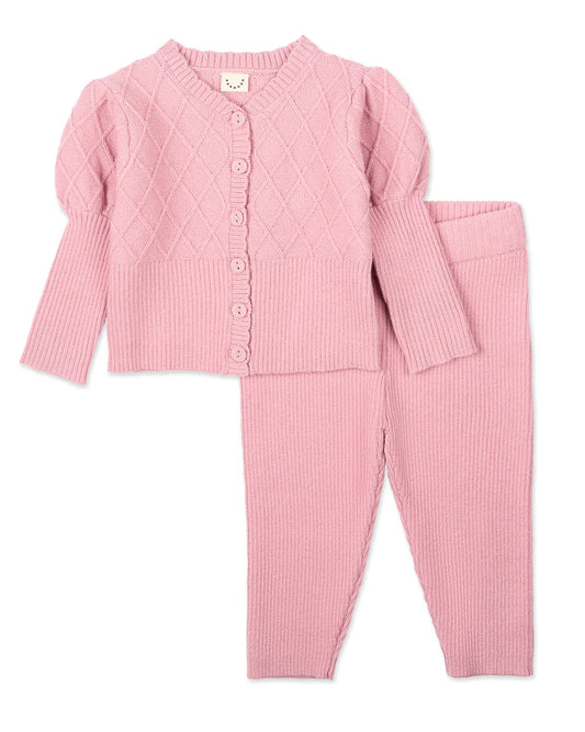 "Juliet" Mixed Knit Cardigan & Pant Set-Bridal Rose