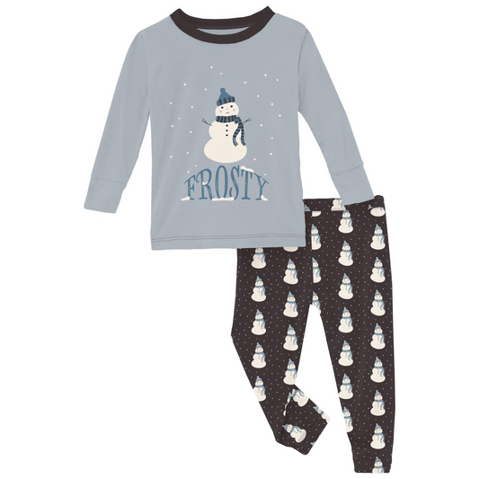 Midnight Tiny Snowman Long Sleeve Graphic Tee Pajama Set