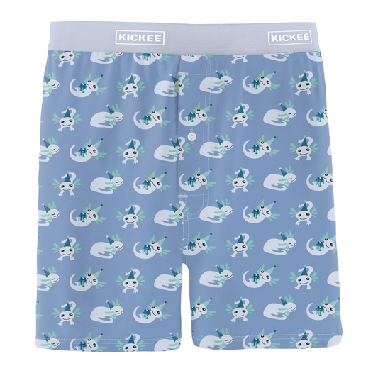 Dream Blue Axolotl Party Men's Print Boxer Shorts