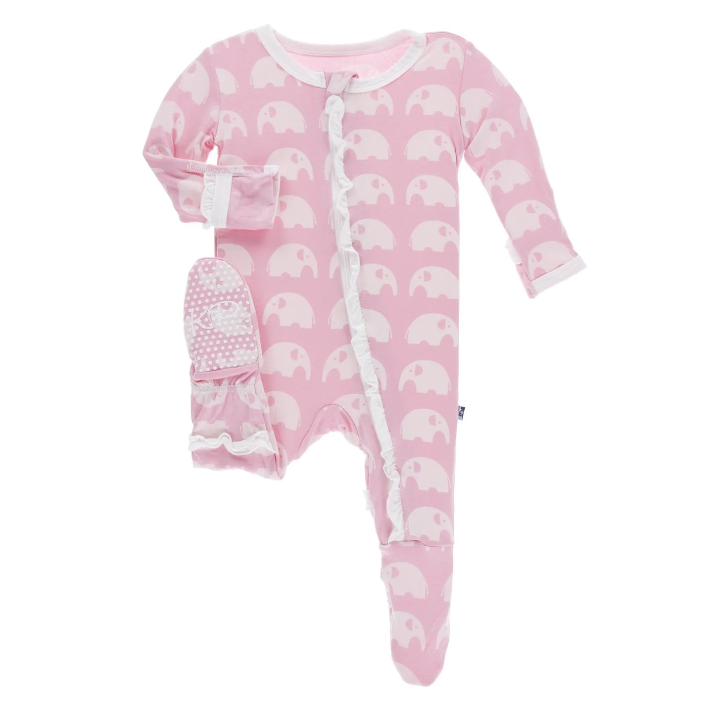 Lotus Elephant Ruffle Footie with 2 Way Zipper