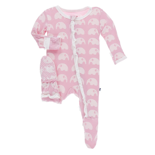 Lotus Elephant Ruffle Footie with 2 Way Zipper