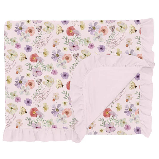 Shrinking Violet Pressed Flowers Print Ruffle Toddler Blanket