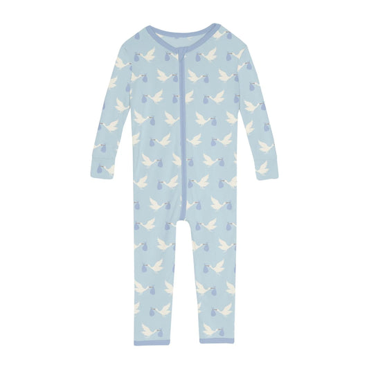 Spring Sky Stork Print Convertible Sleeper w/ 2 Way Zipper