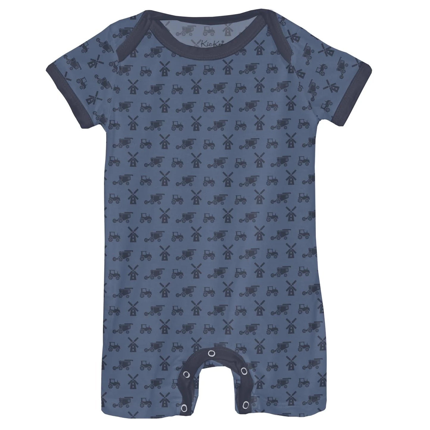 Short Sleeve Beau Romper | Denim Tractors & Windmills