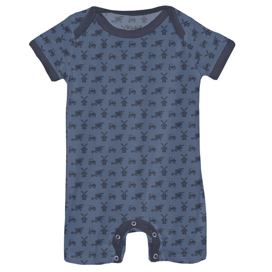Short Sleeve Beau Romper | Denim Tractors & Windmills