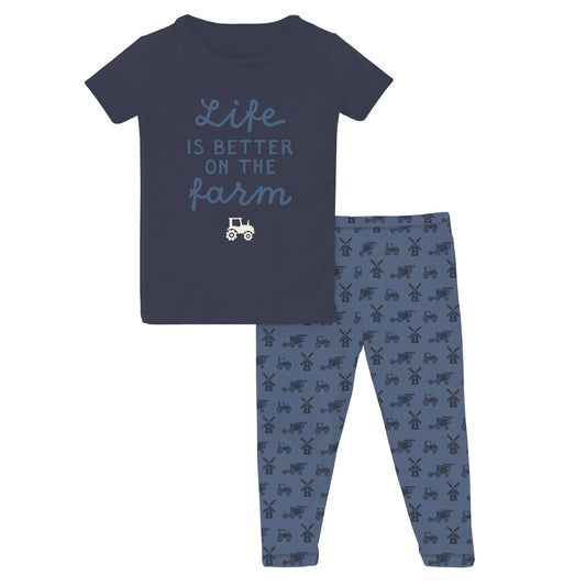 Short Sleeve Graphic Tee Pajama Set | Denim Tractors & Windmills