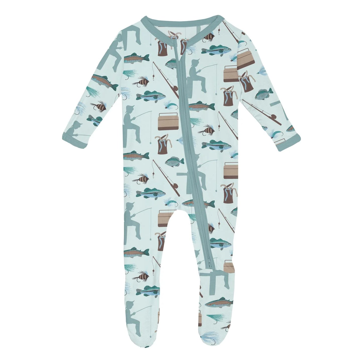 Fresh Air Fishing Print Footie w 2 Way Zipper
