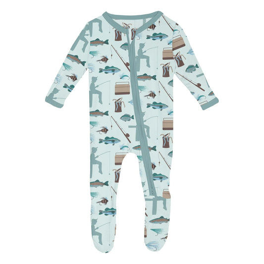 Fresh Air Fishing Print Footie w 2 Way Zipper