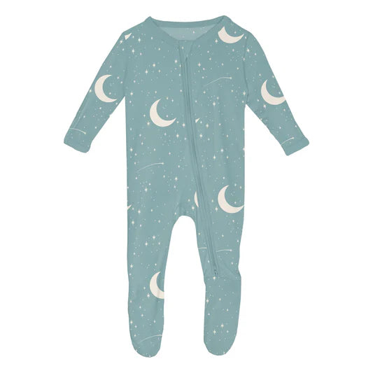Jade Starry Sky & Moon Print Footie w 2 Way Zipper