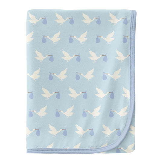 Spring Sky Stork Print Swaddling Blanket