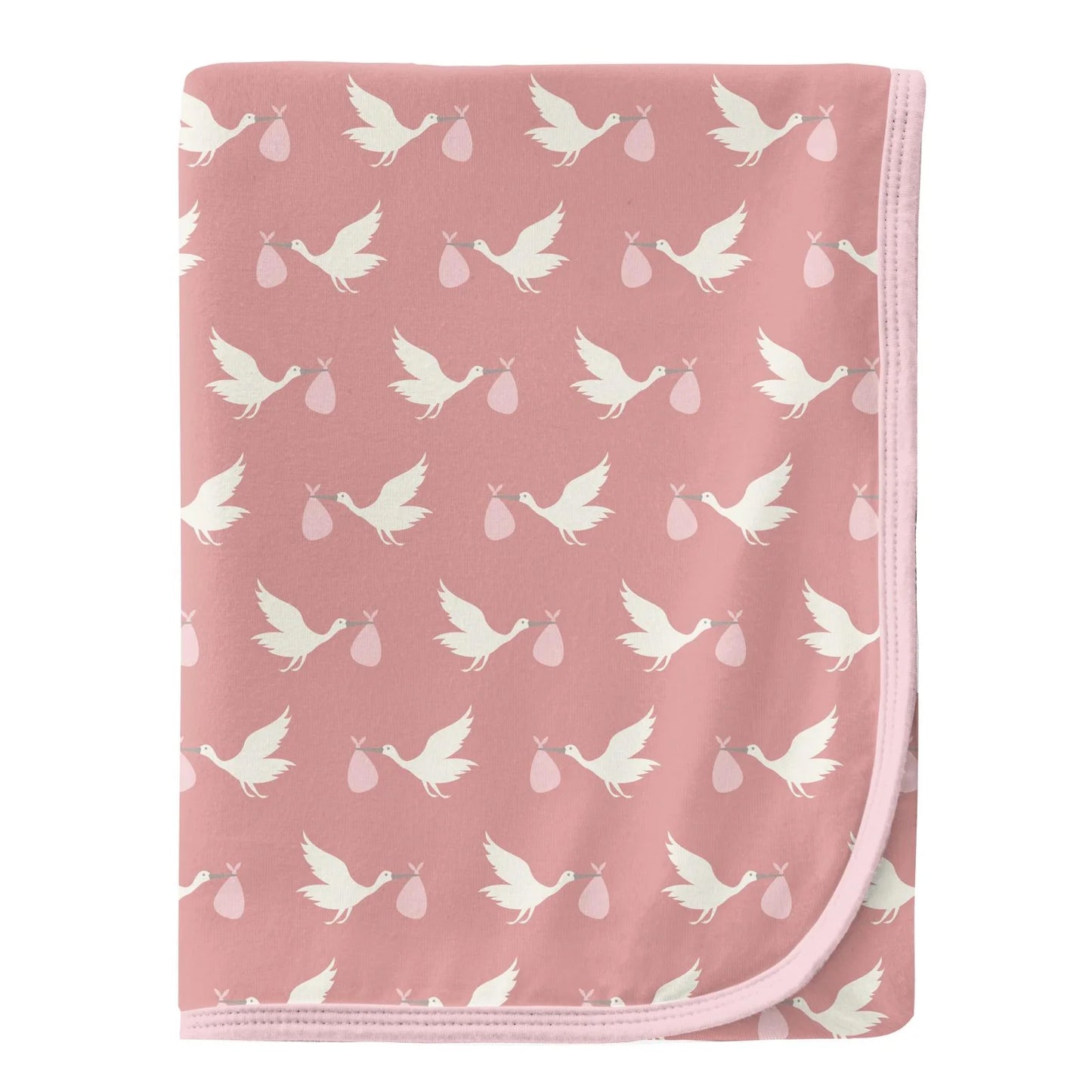 Blush Stork Print Swaddling Blanket