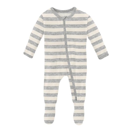 Heathered Mist Sweet Stripe Print Footie w/ 2 Way Zipper