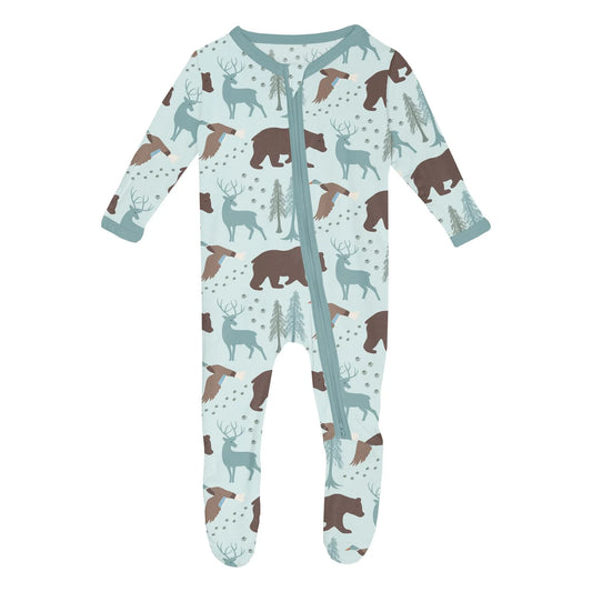 Fresh Air Forest Adventure Print Footie w 2 Way Zipper