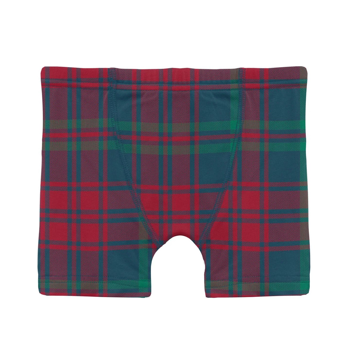 Peacock Plaid Print Boy's Boxer Brief