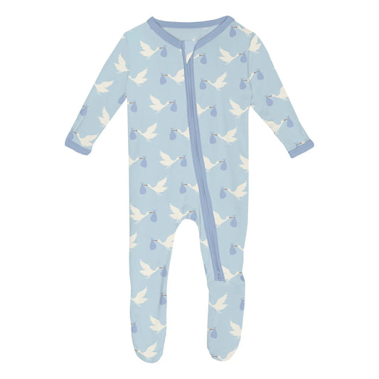 Spring Sky Stork | 2 way Zipper Footie