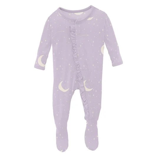 Thistle Starry Sky& Moon Layette Ruffle Footie w 2 Way Zipper