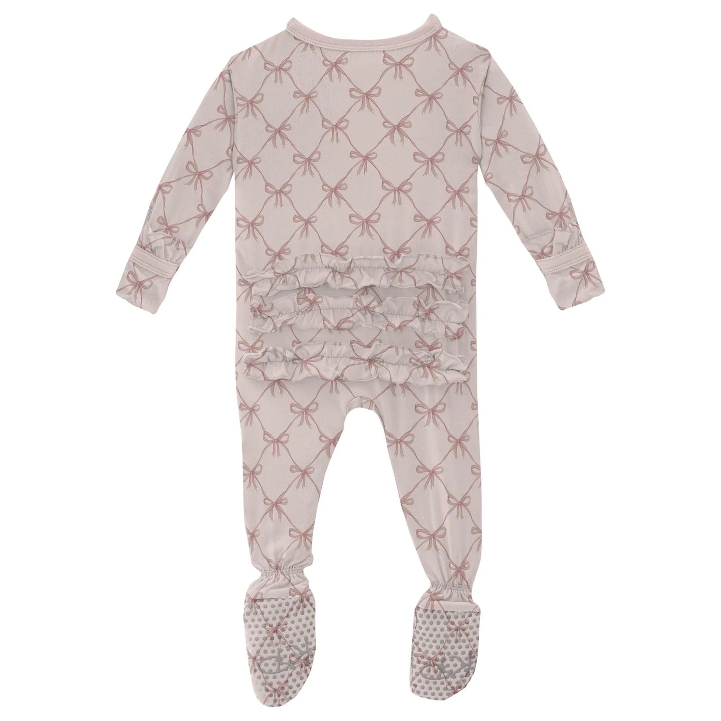Layette Ruffle Footie with 2 Way Zipper | Violet Bow Lattice