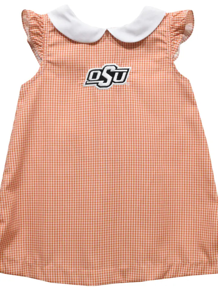 OSU Embroidered Gingham A Line Dress