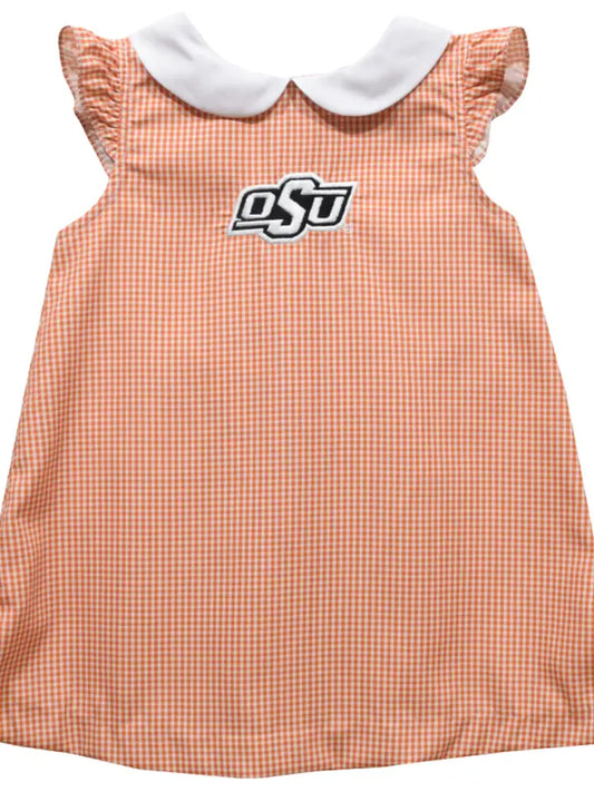 OSU Embroidered Gingham A Line Dress