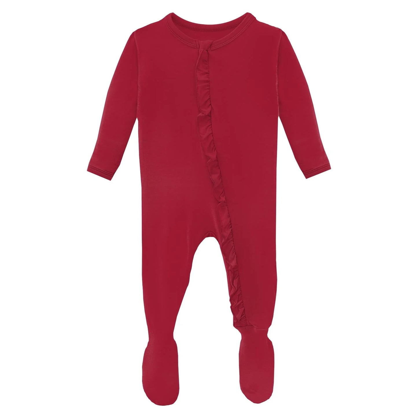 Crimson Ruffle Footie with 2 Way Zipper