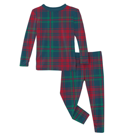 Peacock Plaid Print Long Sleeve Pajama Set