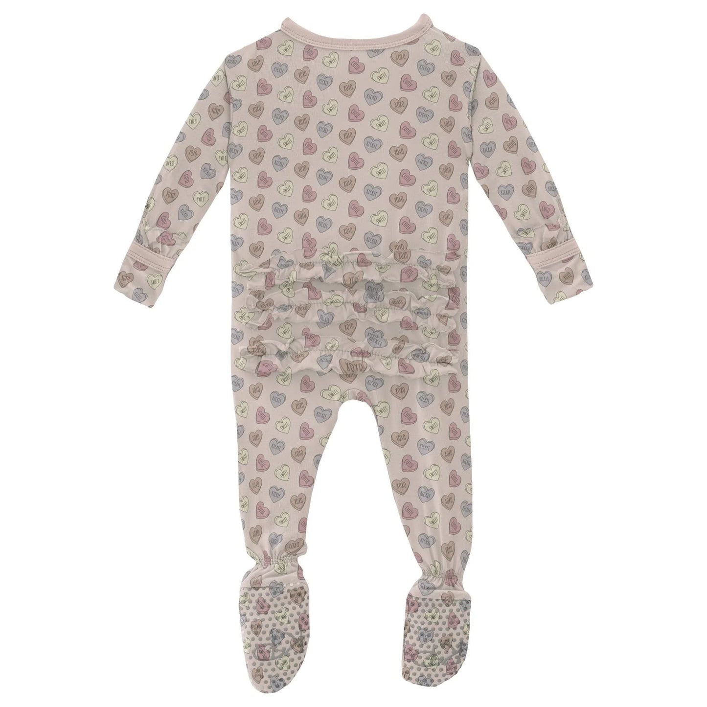 Layette Ruffle Footie with 2 Way Zipper | Candy Hearts