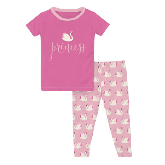 Cake Pop Swan Princess Short Sleeve Graphic Tee Pajama Set
