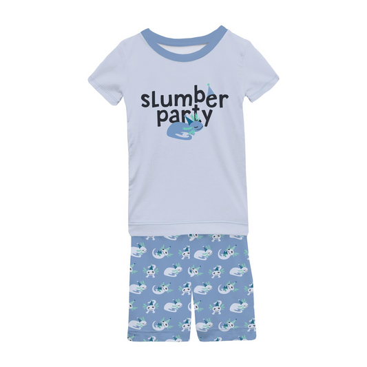 Dream Blue Axolotl Party Short Sleeve Graphic Tee Pajama Set