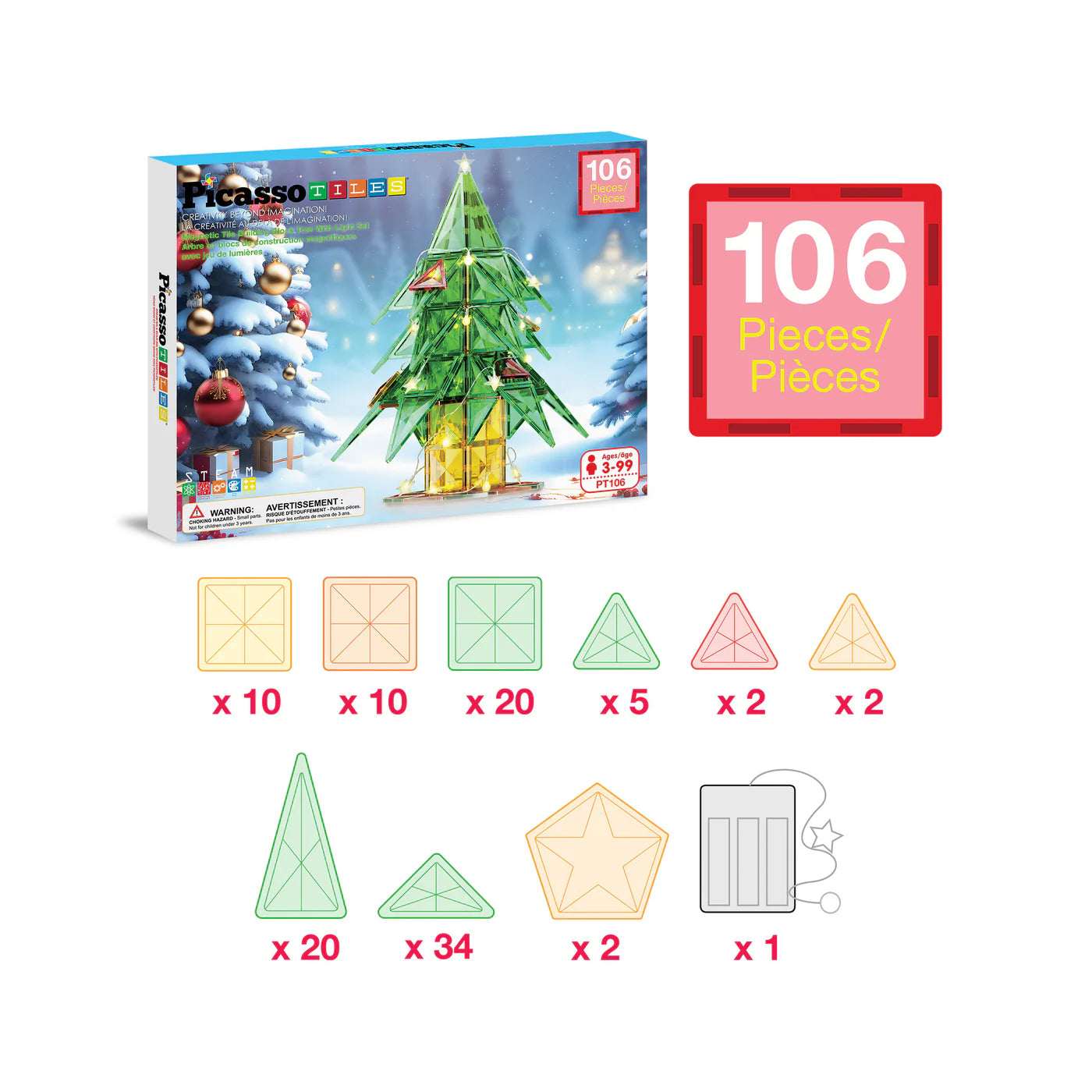 Holiday Christmas Tree (106pc) Magnetic Tiles