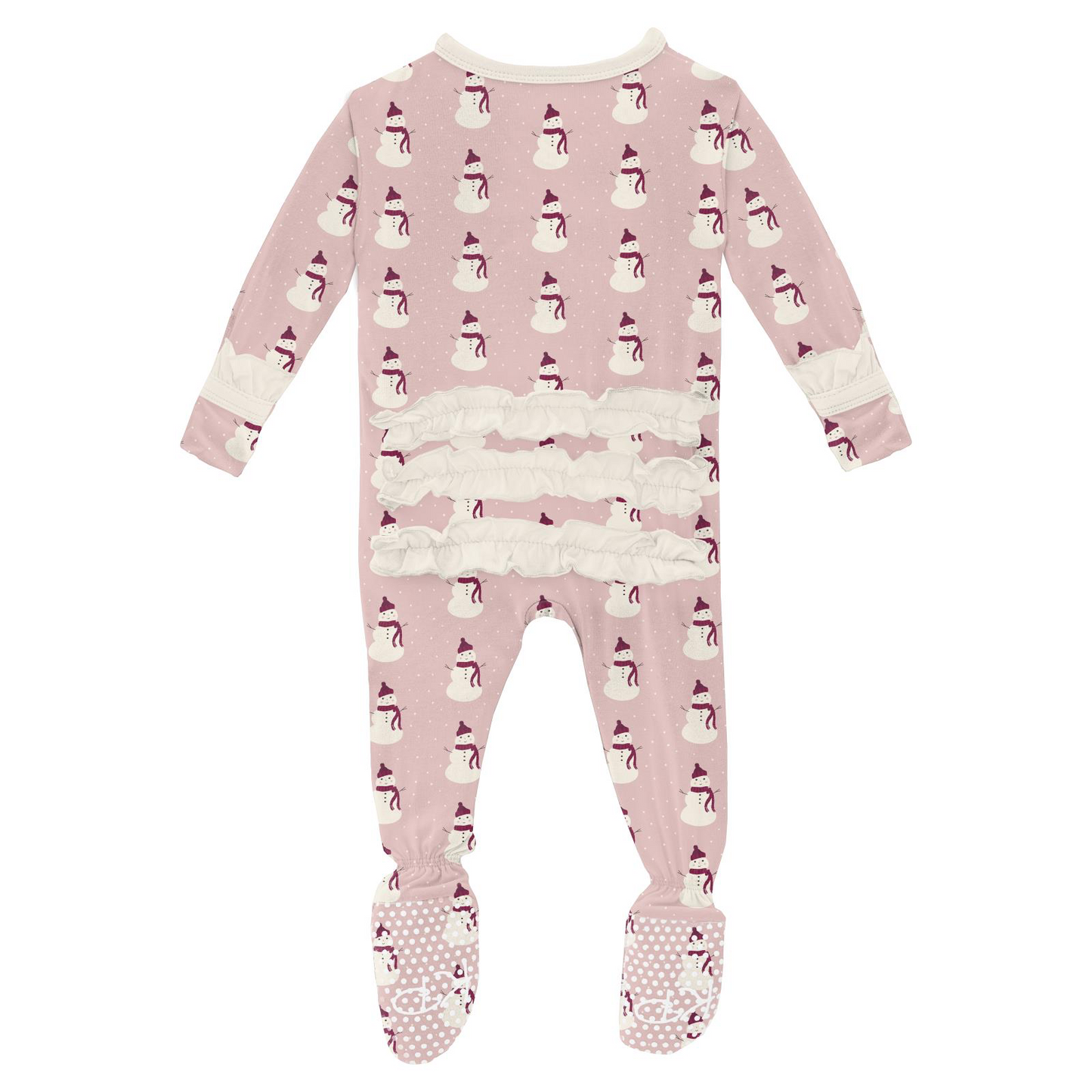 Baby Rose Tiny Snowman Print Ruffle Footie with 2 Way Zipper