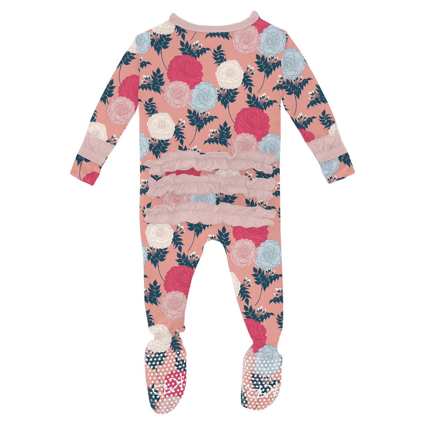 Blush Enchanted Floral Classic Ruffle Footie w/ 2 Way Zipper