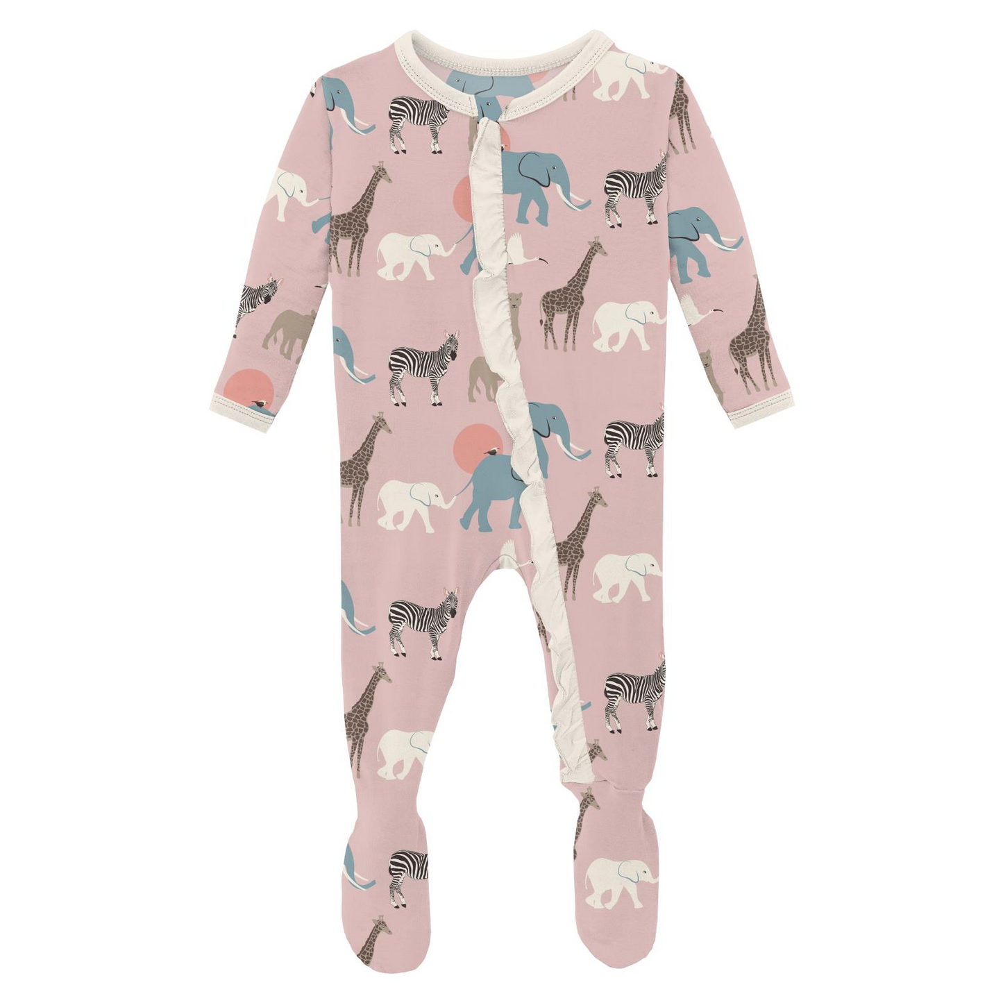 Baby Rose Just So Animals Classic Ruffle Footie w/ 2 Way Zipper