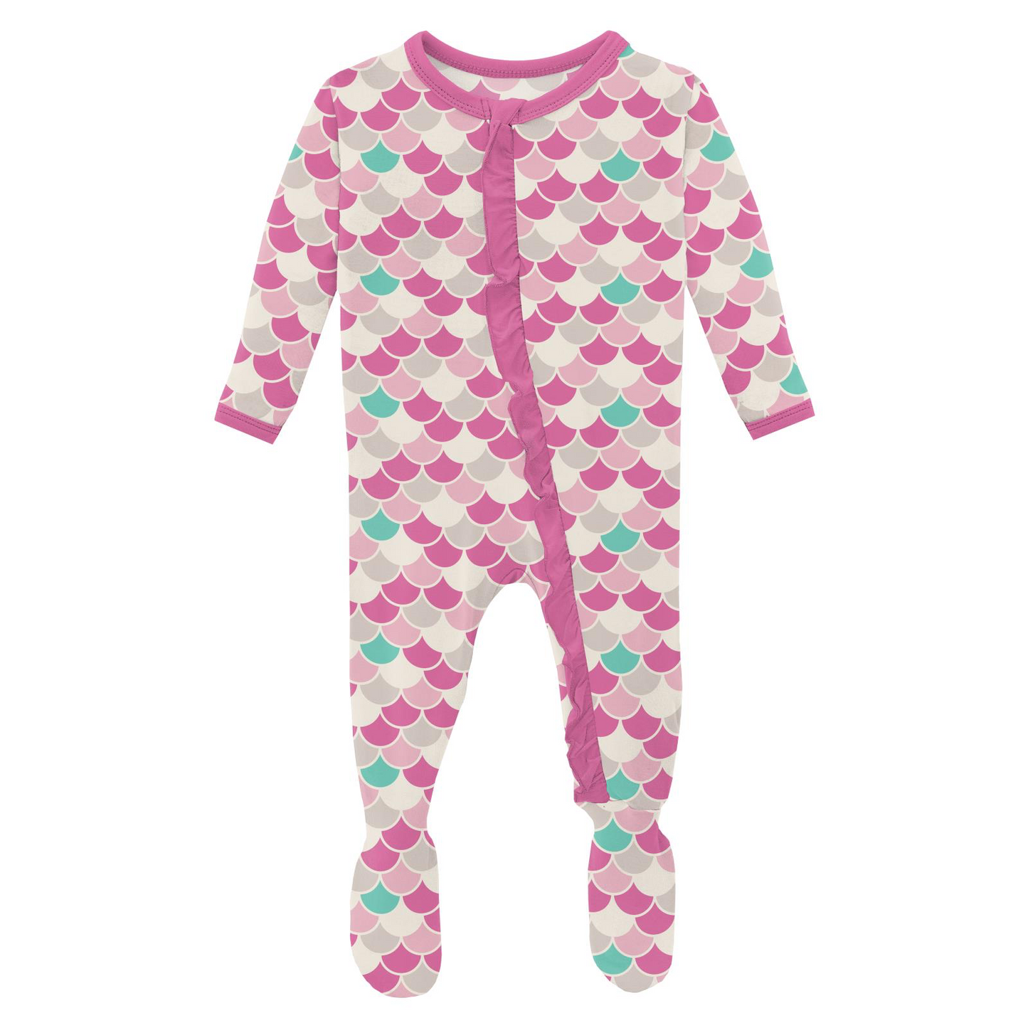 Tulip Scales Ruffle Footie with 2 Way Zipper