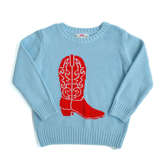 Blue and Red Cowboy Boot Sweater