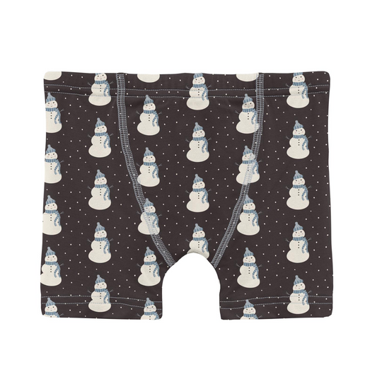 Midnight Tiny Snowman Print Boy's Boxer Brief